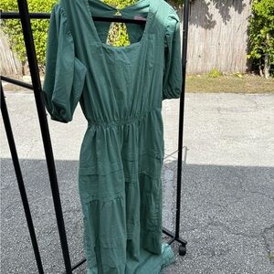 Maripe Green Puff Sleeve Maxi Dress with Square Neck